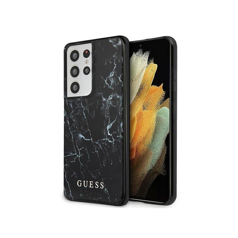Husa Premium Guess Compatibila Cu Samsung Galaxy S21 Ultra, Colectia Marble, Negru - 03300