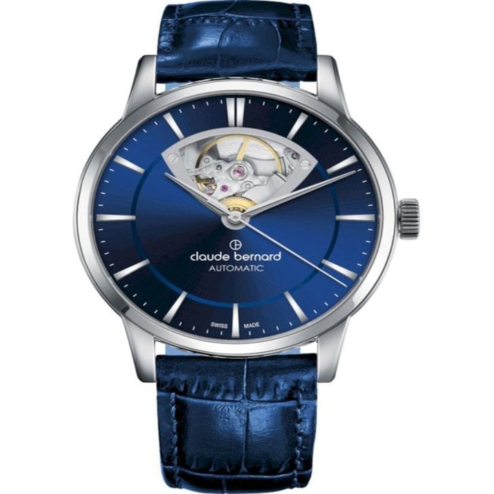 Ceas analogic barbati, Claude Bernard, Automatic, 5 ATM, 40 mm, Albastru/Argintiu, Albastru