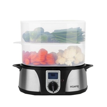Aparat de gatit cu aburi H.Koenig, VAP10, 1000 W, oprire automata, timer, depozitare compacta, protectie impotriva supraincalzirii, timer 60 min, 3 cosuri, bol orez, 10 l, carcasa din inox, negru Aparat de gatit cu aburi H.Koenig, VAP10, 1000 W, oprire automata, timer, depozitare compacta, protectie impotriva supraincalzirii, timer 60 min, 3 cosuri, bol orez, 10 l, carcasa din inox, negru