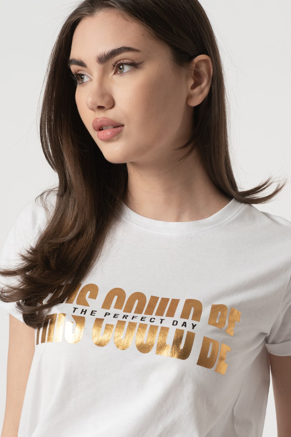 Sisters Point, Tricou cu imprimeu text Herm, Alb optic/Auriu/Negru, S