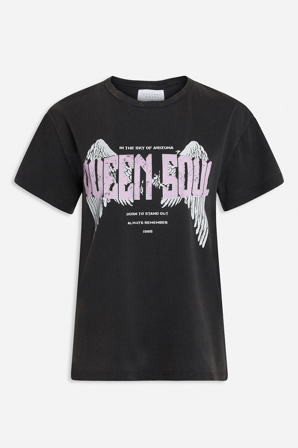 Sisters Point, Tricou cu imprimeu text si grafic, Negru/Lila/Alb