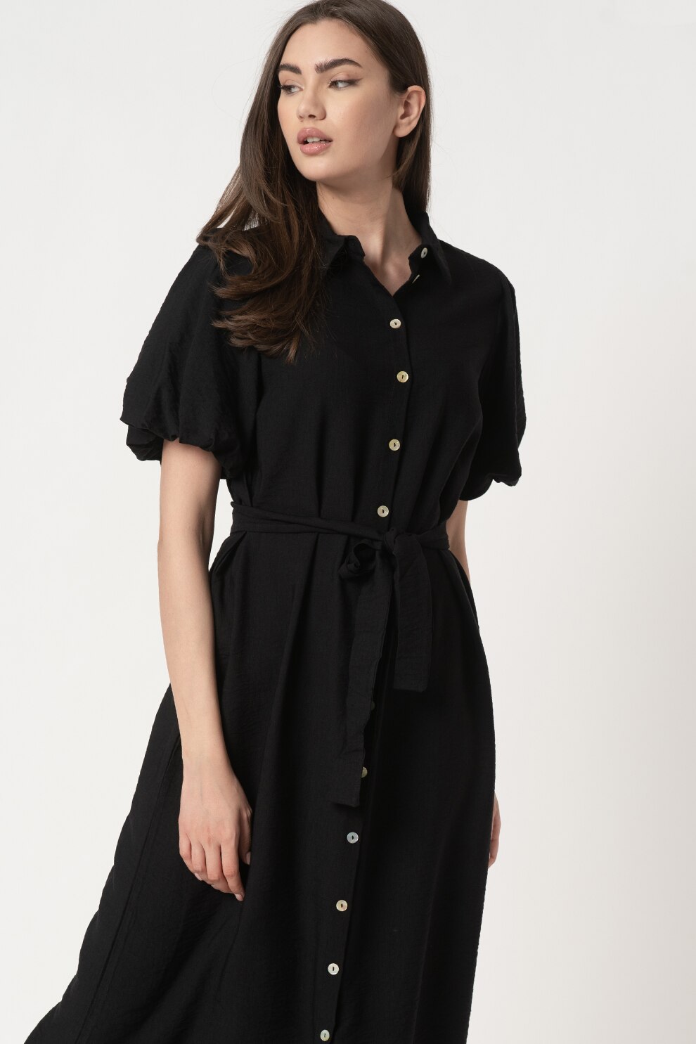 Sisters Point, Rochie midi cu maneci bufante Mena, Negru