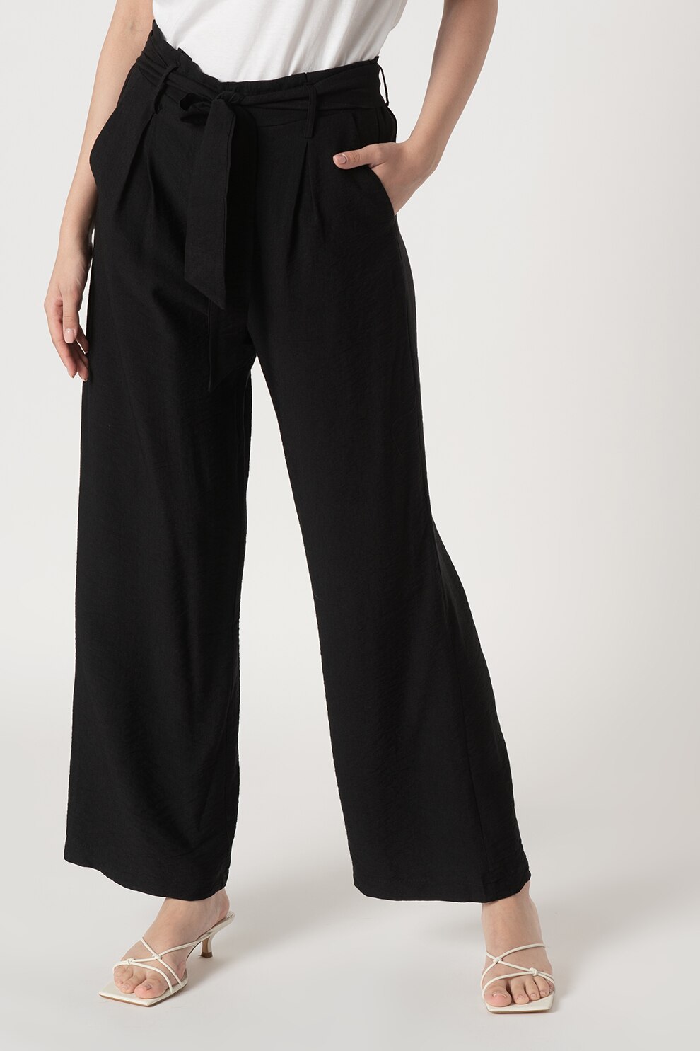 Sisters Point, Pantaloni cu croiala ampla si cordon in talie Mena, Negru