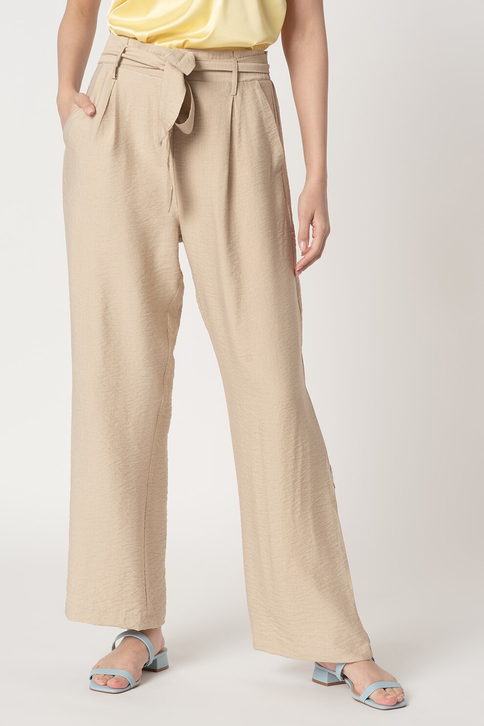 Sisters Point, Pantaloni cu croiala ampla si cordon in talie Mena, Maro nisip