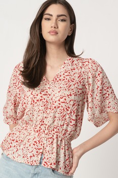 Sisters Point, Bluza vaporoasa cu model floral Ulli, Rosu/Bej deschis Sisters Point, Bluza vaporoasa cu model floral Ulli, Rosu/Bej deschis