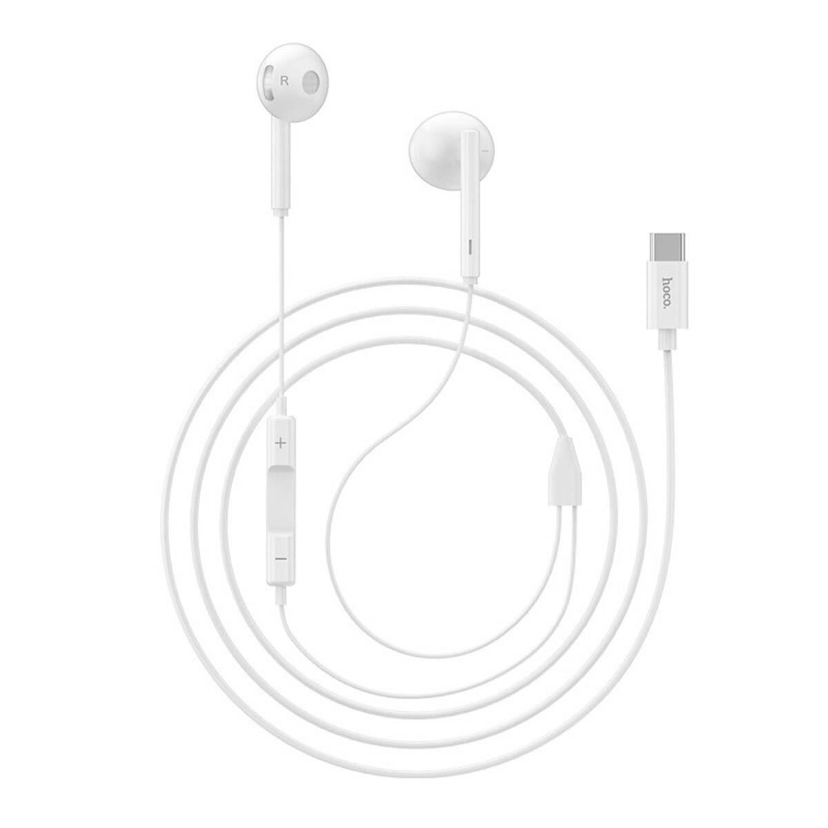 Casti in-ear cu microfon, HOCO L10, pentru smartphone, conector USB Tip C, control pe fir, cablu 115 cm, Alb Alb