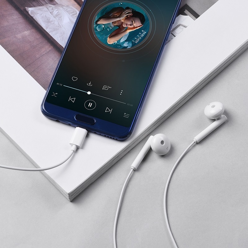 Casti in-ear cu microfon, HOCO L10, pentru smartphone, conector USB Tip C, control pe fir, cablu 115 cm, Alb Alb