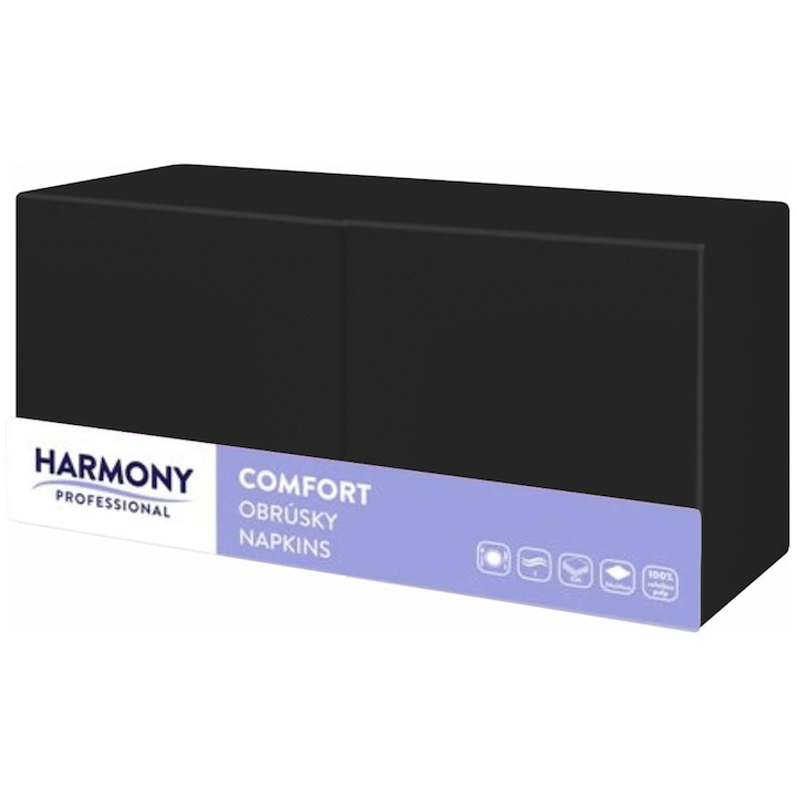 Servetele de masa Harmony Comfort - Negru, 33x33 cm, 250 bucati