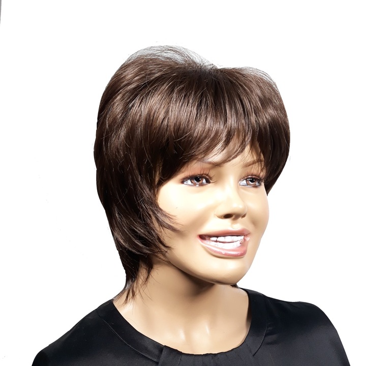 Peruca dama, fibra sintetica, cu aspect natural, castaniu deschis mahon