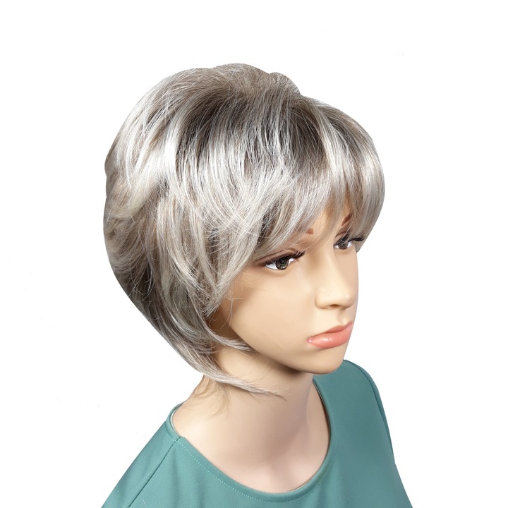 Peruca dama, fibra sintetica, cu aspect natural, saten deschis cu gri