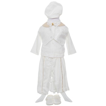 Set Costum Baieti pentru Botez AKU, 7 piese, din Bumbac Natural 100%, culoare Alb, 0-3 luni, AK7421 Set Costum Baieti pentru Botez AKU, 7 piese, din Bumbac Natural 100%, culoare Alb, 0-3 luni, AK7421