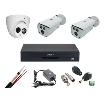 Sistem supraveghere profesional 2 camere exterior si 1 camera de interior 2MP, FULL HD, 1080P, 80m IR, complet accesorii, vizualizare telefon Sistem supraveghere profesional 2 camere exterior si 1 camera de interior 2MP, FULL HD, 1080P, 80m IR, complet accesorii, vizualizare telefon
