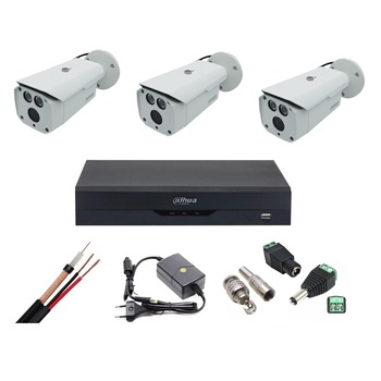Sistem supraveghere profesional 3 camere exterior 2MP full HD 1080P 80m IR, accesorii montaj, vizualizare telefon Sistem supraveghere profesional 3 camere exterior 2MP full HD 1080P 80m IR, accesorii montaj, vizualizare telefon
