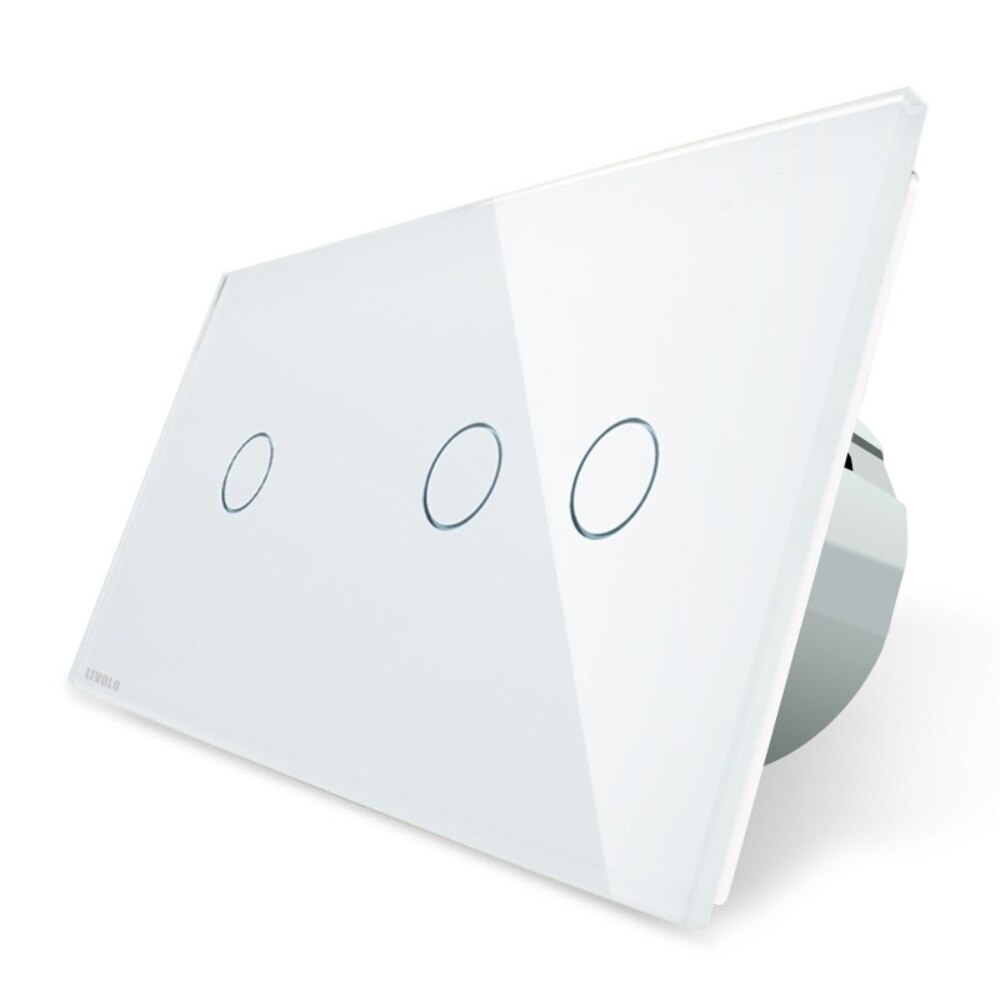 Intrerupator simplu + dublu cu touch Livolo din sticla, Alb, Protocol ZigBee, Control de pe telefonul mobil