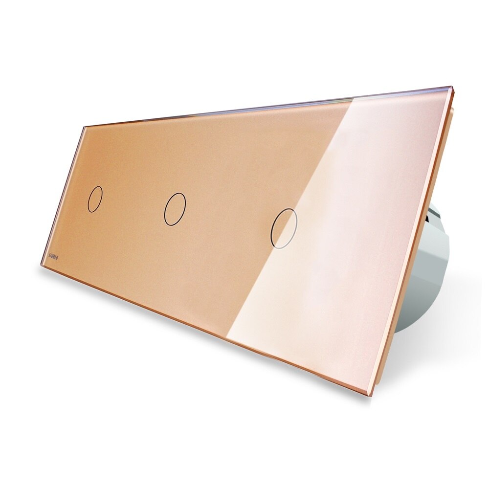 Intrerupator triplu cu touch Livolo din sticla, Auriu, Protocol ZigBee, Control de pe telefonul mobil