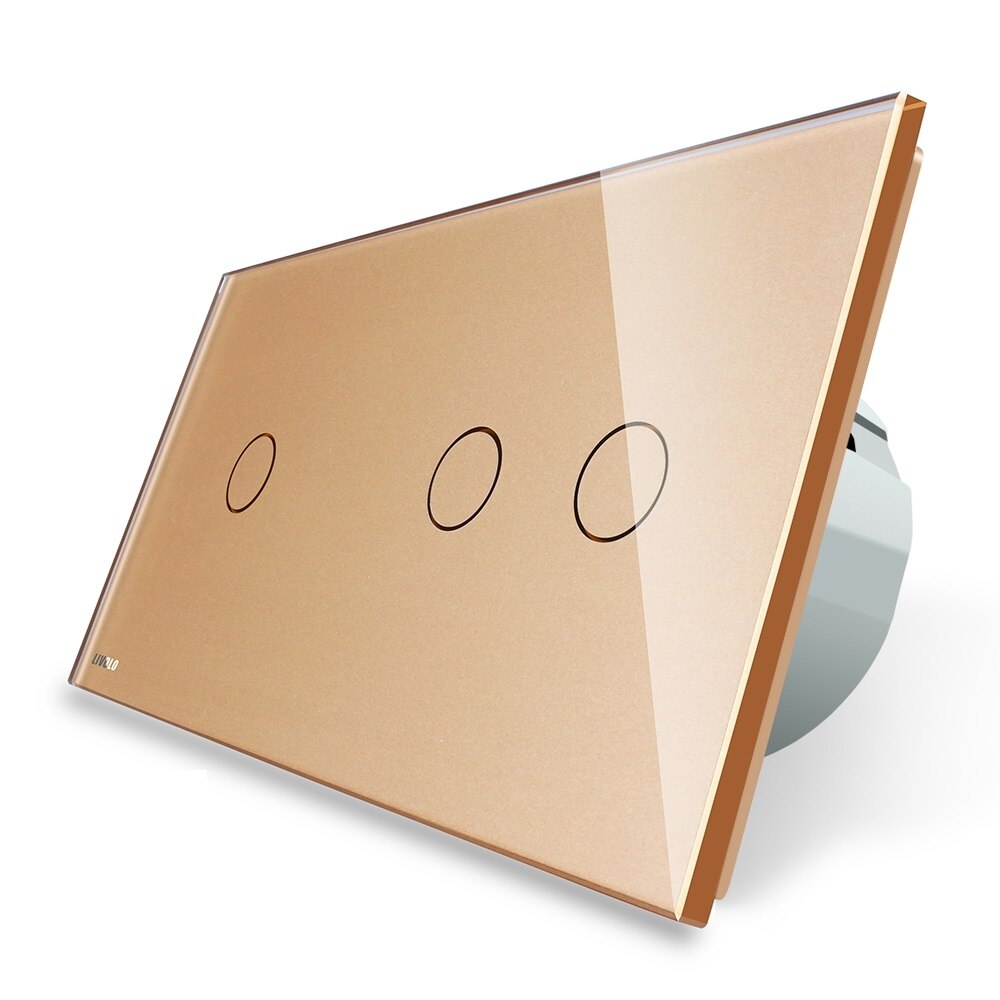 Intrerupator simplu + dublu cu touch Livolo din sticla, Auriu, Protocol ZigBee, Control de pe telefonul mobil