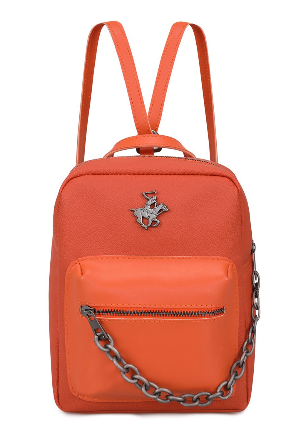 Beverly Hills Polo Club, Rucsac de piele ecologica cu lant metalic, Oranj