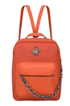 Beverly Hills Polo Club, Rucsac de piele ecologica cu lant metalic, Oranj Beverly Hills Polo Club, Rucsac de piele ecologica cu lant metalic, Oranj