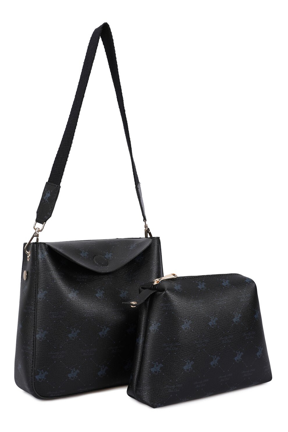 Beverly Hills Polo Club, Geanta crosbody cu etui cu fermoar, Negru/Bleumarin inchis