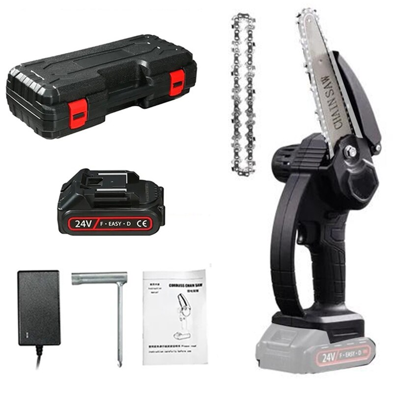 Mini fierastrau cu lant electric portabil, Eskimo, 24V, 1500mAh, Negru