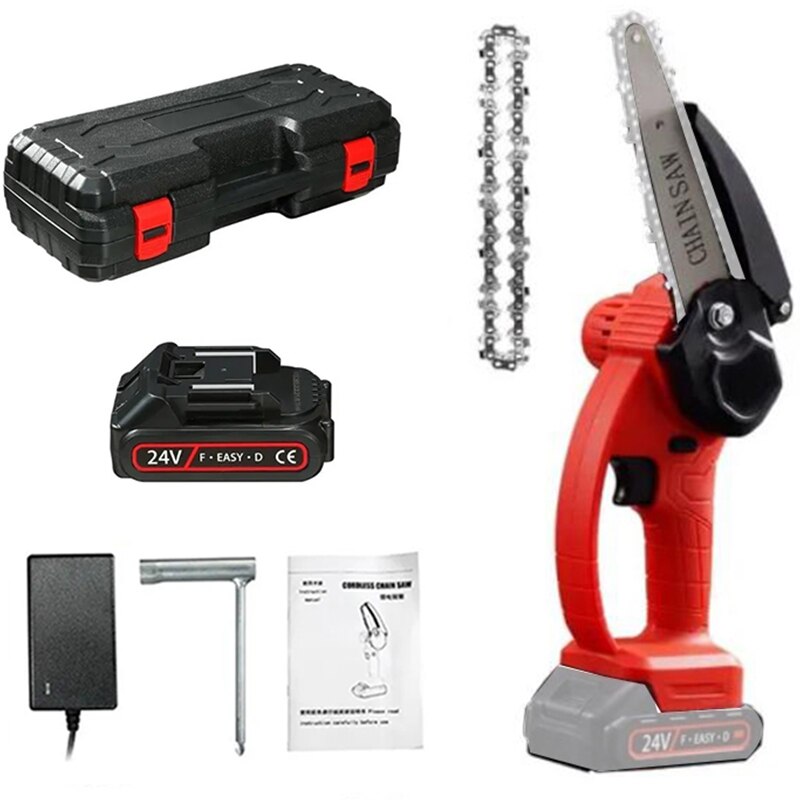 Mini fierastrau cu lant electric portabil, Eskimo, 24V, 1500mAh, Rosu