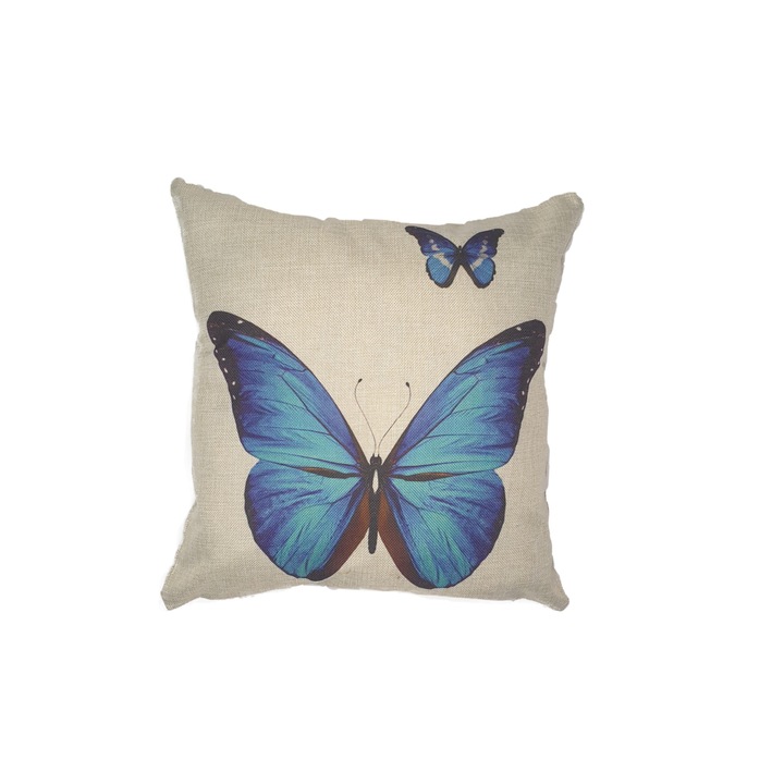 Perna decorativa animale 43 x 43 cm, Nichita Impex, fluture albastru