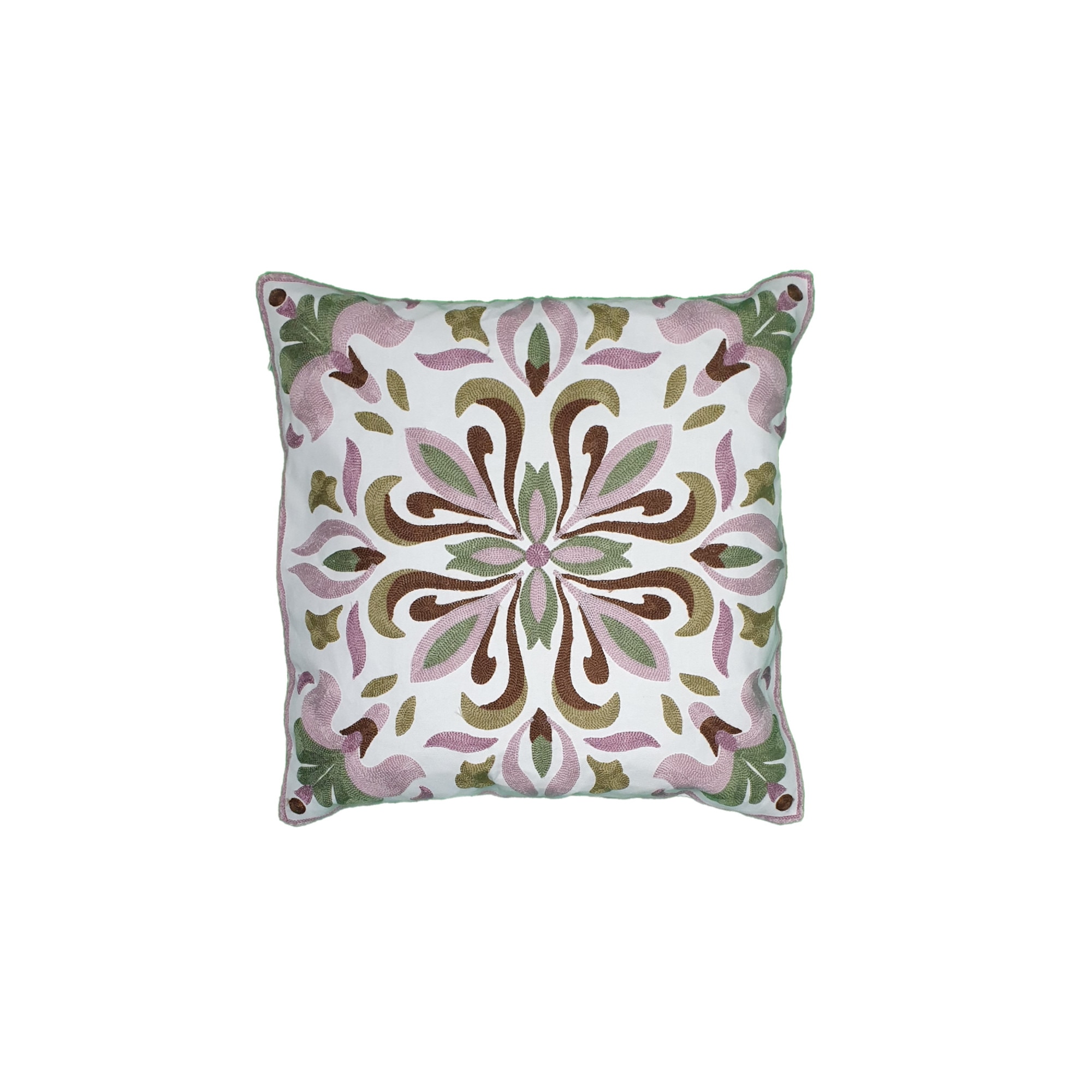 Perna decorativa brodata 43 x 43 cm, Nichita Impex, verde/roz