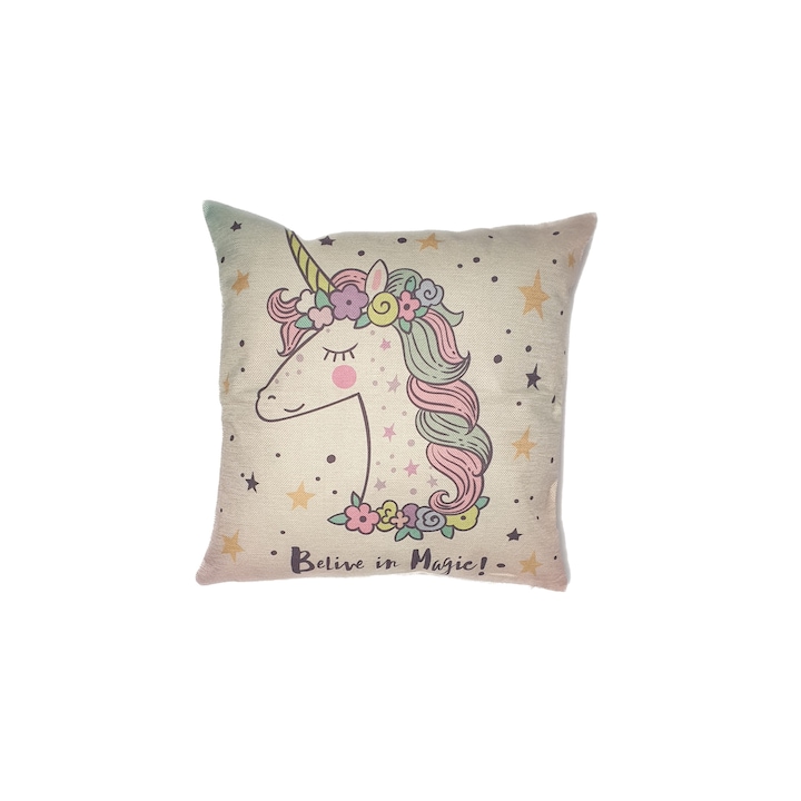 Perna decorativa unicorn 43 x 43 cm, Nichita Impex, Believe in magic