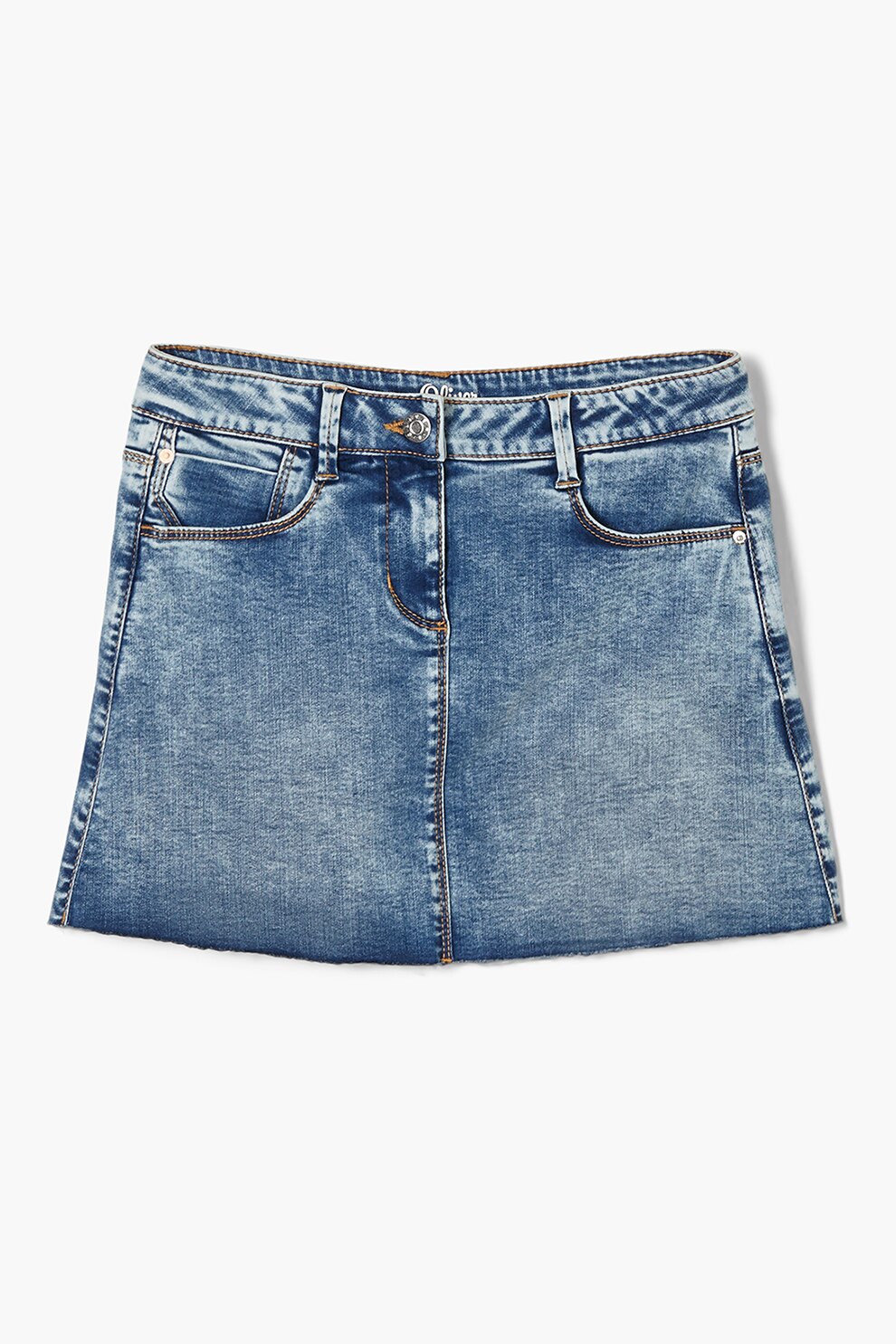 s.Oliver, Fusta de denim din amestec de lyocell cu aspect decolorat, Albastru deschis