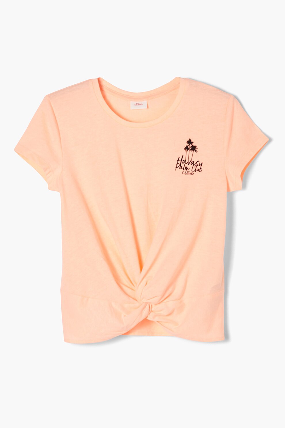 s.Oliver, Tricou cu decolteu la baza gatului si detaliu rasucit, Piersica