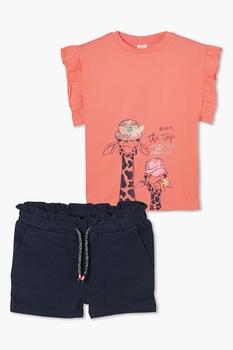 s.Oliver, Set de tricou si pantaloni scurti, Roz somon/Bleumarin, 104-110 CM s.Oliver, Set de tricou si pantaloni scurti, Roz somon/Bleumarin, 104-110 CM