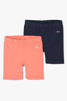 s.Oliver, Set de pantaloni scurti cu logo, 2 perechi, regular fit, Roz somon/Bleumarin, 110 CM s.Oliver, Set de pantaloni scurti cu logo, 2 perechi, regular fit, Roz somon/Bleumarin, 110 CM