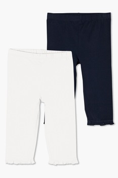 s.Oliver, Set de colanti capri cu terminatii cu volane, 2 piese, talie medie, Alb/Bleumarin s.Oliver, Set de colanti capri cu terminatii cu volane, 2 piese, talie medie, Alb/Bleumarin