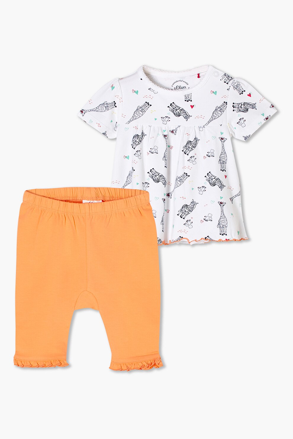 s.Oliver, Set de bluza cu maneca scurta si bermude din jerseu, Alb/Portocaliu