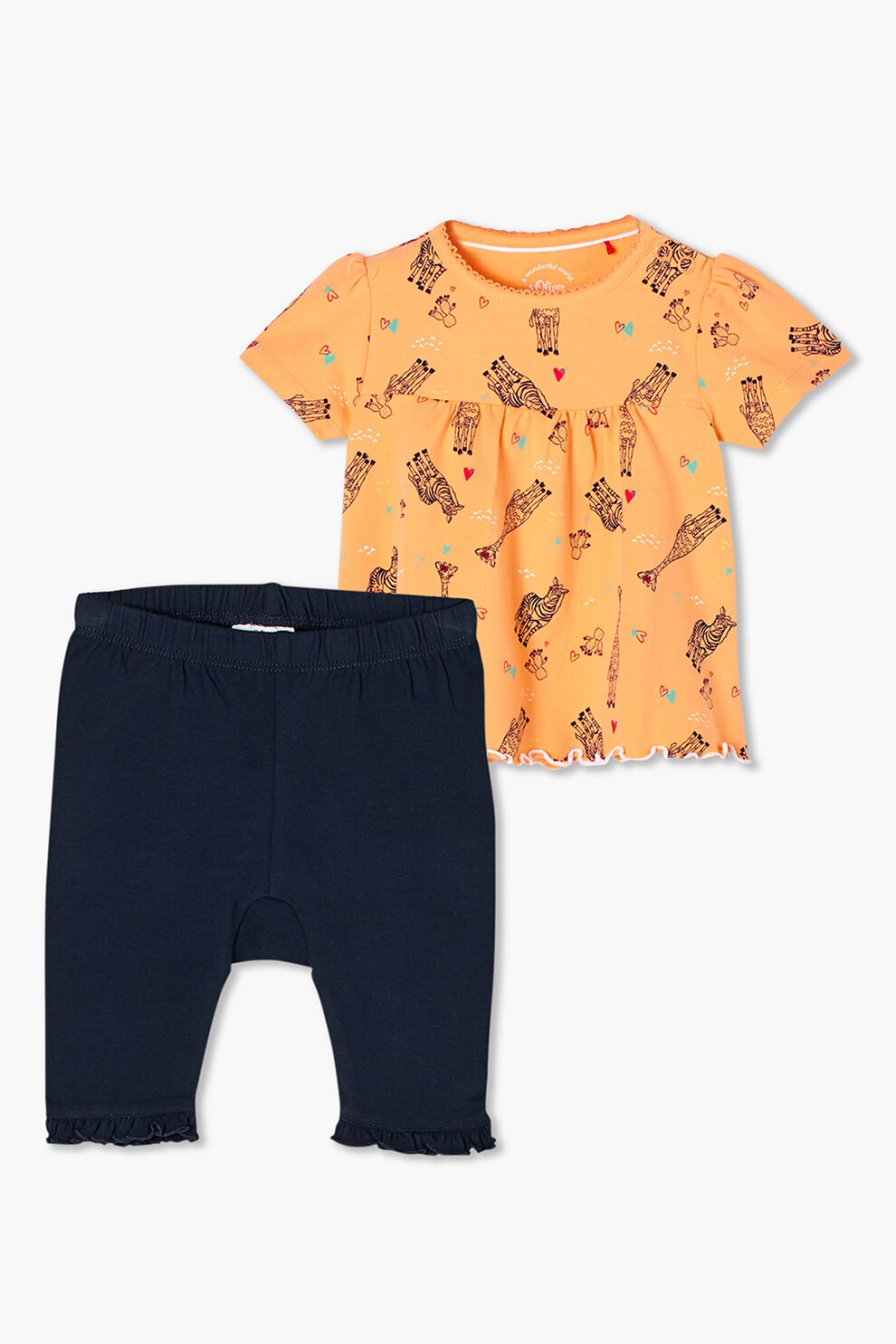 s.Oliver, Set de bluza cu maneca scurta si bermude din jerseu, Oranj/Bleumarin
