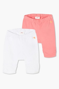 s.Oliver, Set de bermude de jerseu cu talie elastica, 2 perechi, casual, Roz somon/Alb s.Oliver, Set de bermude de jerseu cu talie elastica, 2 perechi, casual, Roz somon/Alb