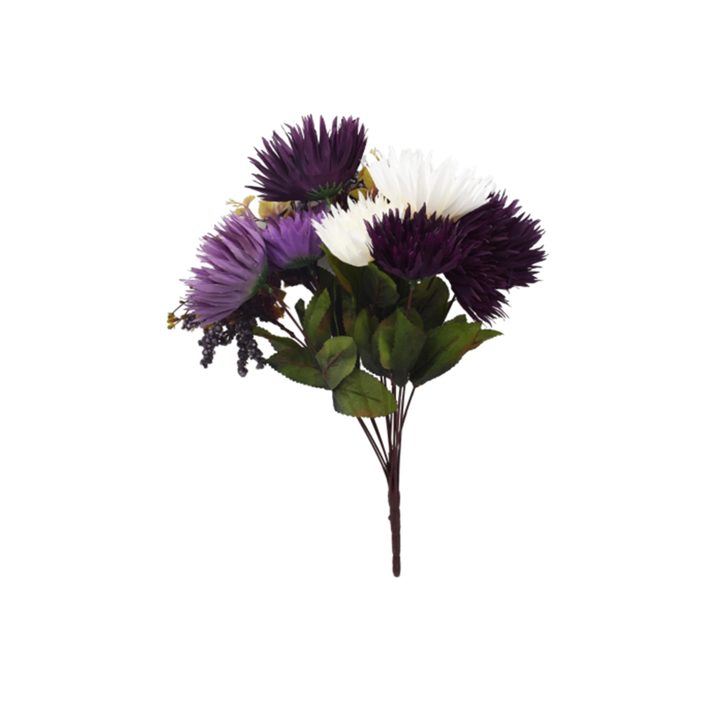 Aranjament din flori artificiale, 12 fire, Naimeed D3079, culoare Alb / Mov, 47 x 27 cm