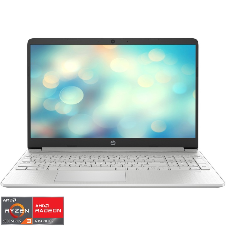 Laptop HP 15s-eq2029nq cu procesor AMD Ryzen™ 3 5300U pana la 3.80 GHz, 15.6", Full HD, 8GB, 256GB SSD, AMD Radeon™ Graphics, Free DOS, Natural Silver