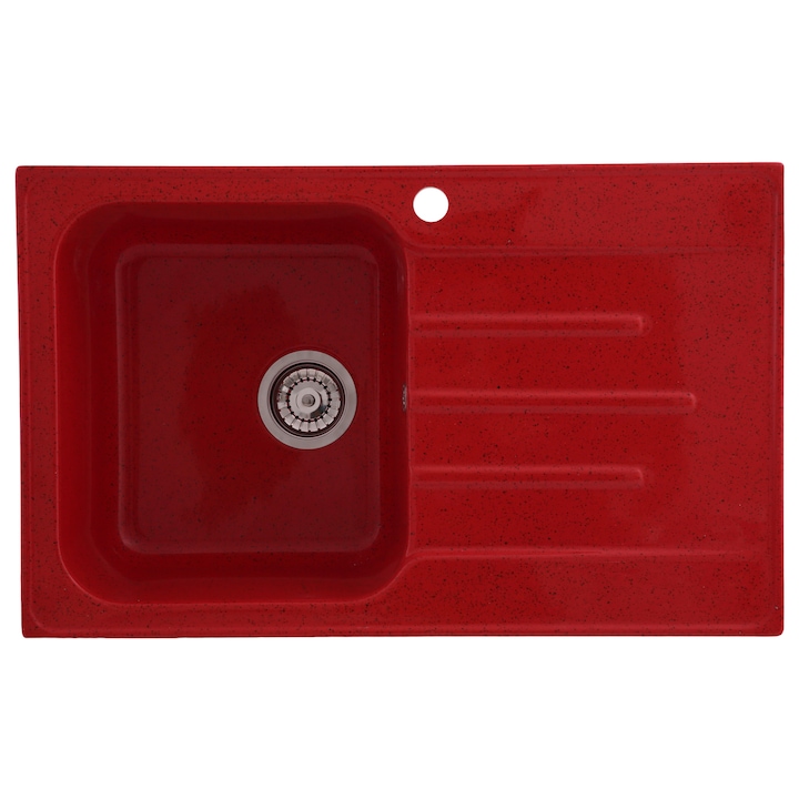 Resing kompozit mosogató, 80 x 50 cm, baloldali kagyló, mélység 20 cm, beépített, vörös gránit