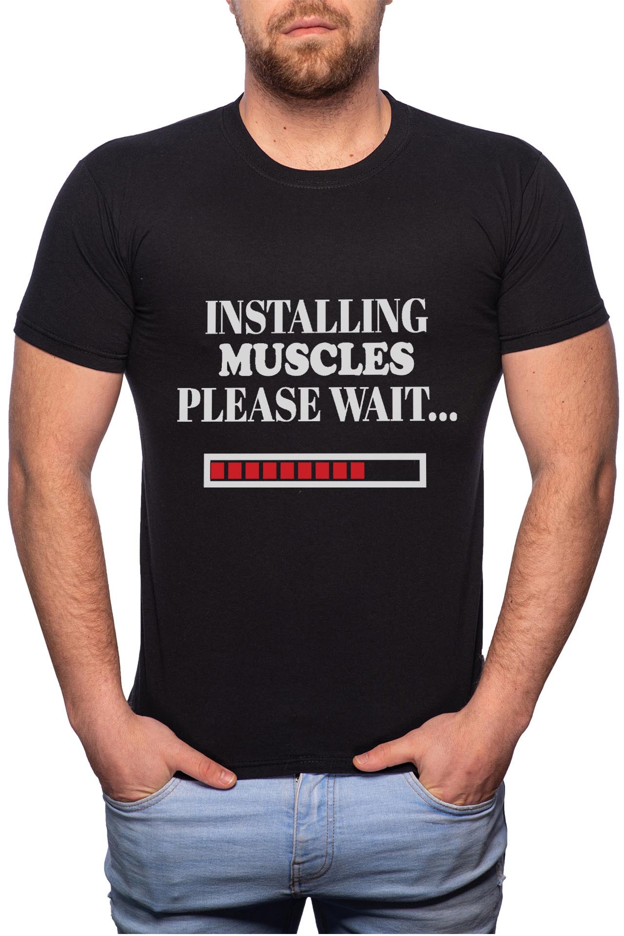 Tricou barbati, Installing Muscles, 100% Bumbac, B5, Negru
