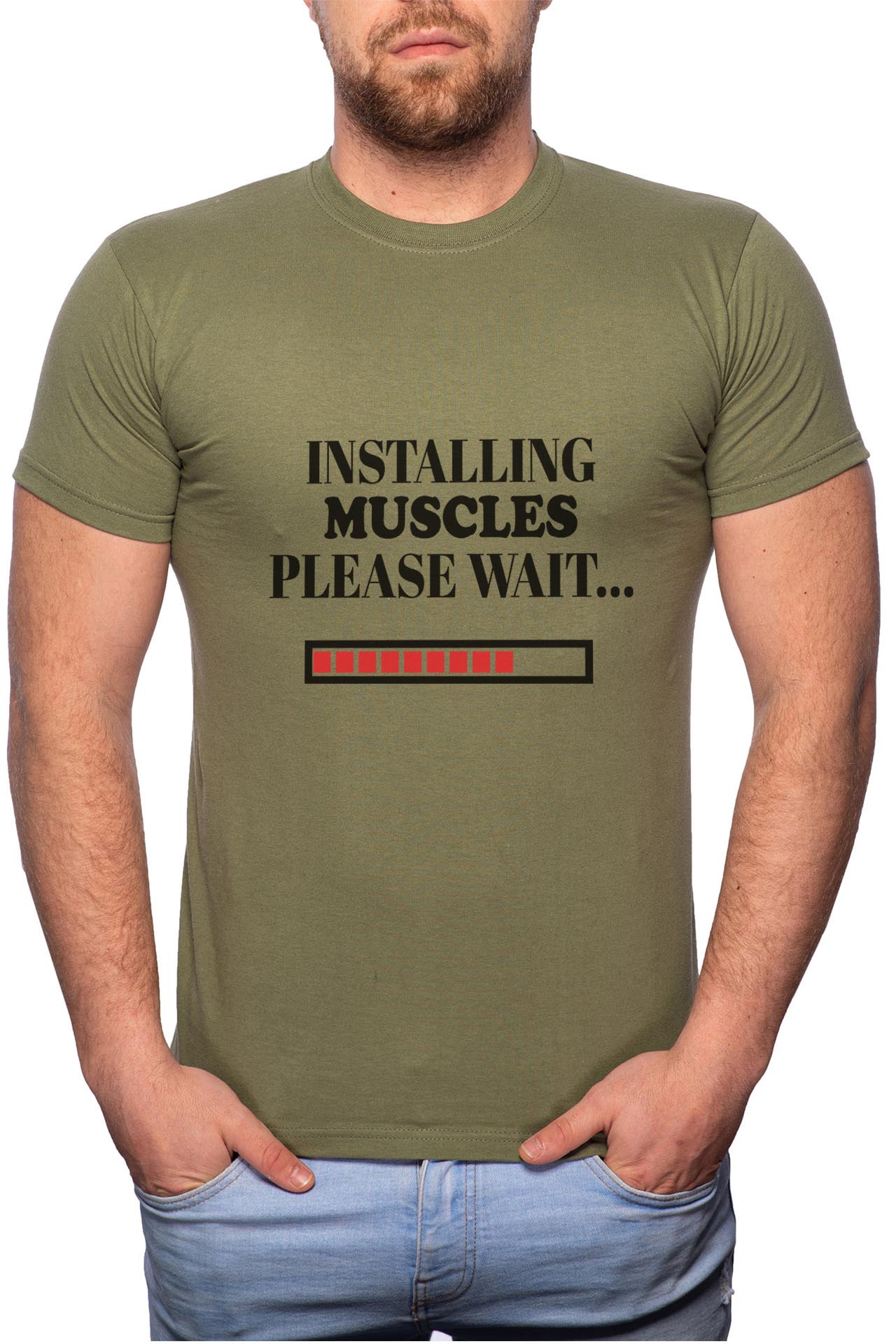 Tricou barbati, Installing Muscles, 100% Bumbac, GM5, Verde militar