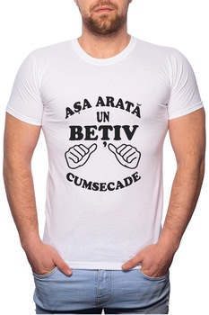 Tricou barbati, Asa Arata Un Betiv, 100% Bumbac, W6, Alb Tricou barbati, Asa Arata Un Betiv, 100% Bumbac, W6, Alb