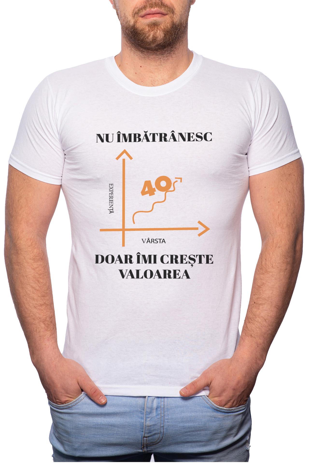 Tricou barbati, Nu Imbatranesc, 100% Bumbac, W10, Alb