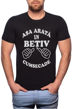 Tricou barbati, Asa Arata Un Betiv, 100% Bumbac, B6, Negru Tricou barbati, Asa Arata Un Betiv, 100% Bumbac, B6, Negru