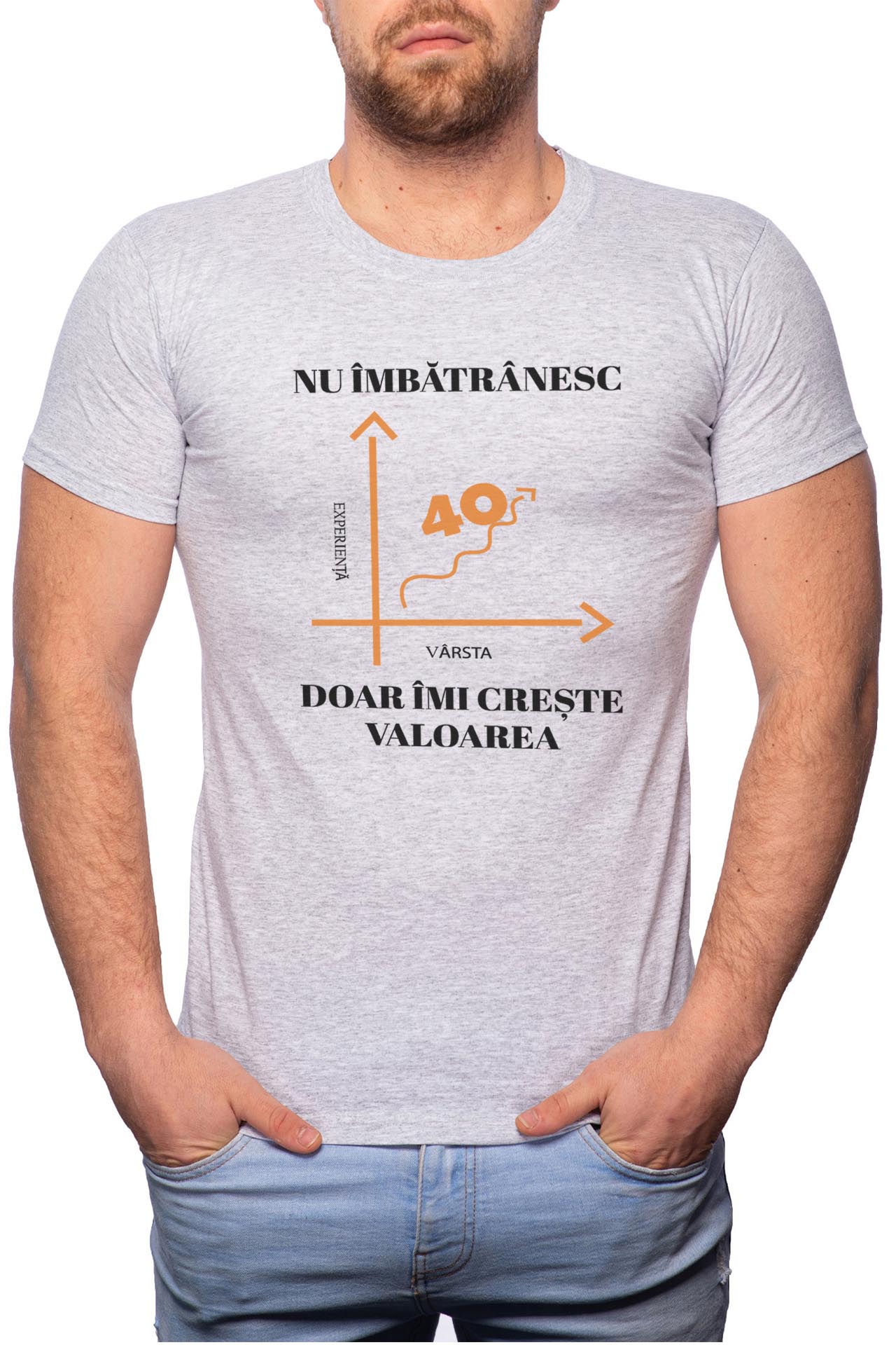 Tricou barbati, Nu Imbatranesc, 100% Bumbac, GR10, Gri