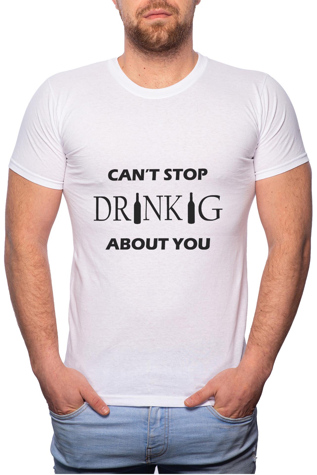 Tricou barbati, Can't Stop Drinking, 100% Bumbac, W11, Alb