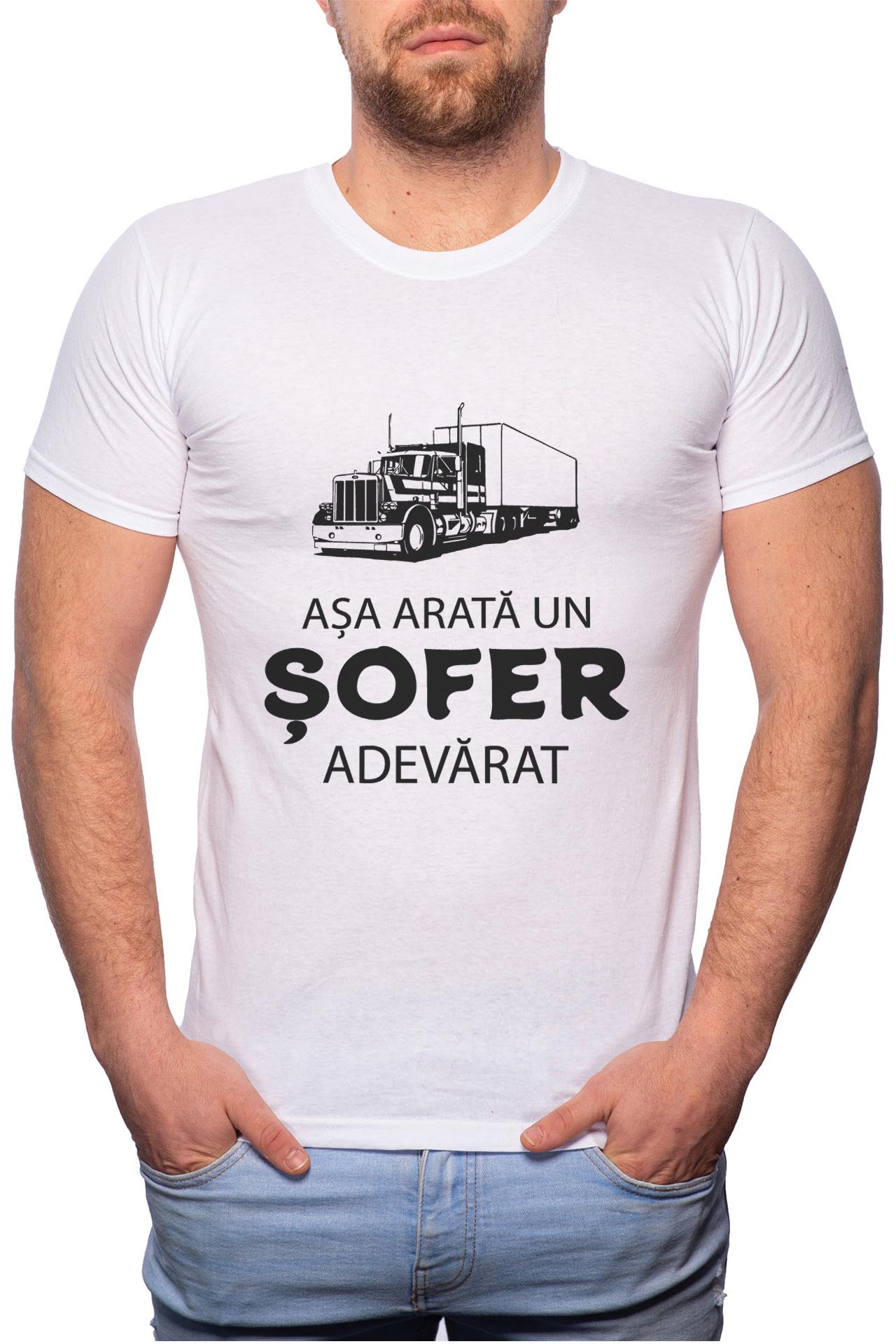 Tricou barbati, Sofer Adevarat, 100% Bumbac, W12, Alb
