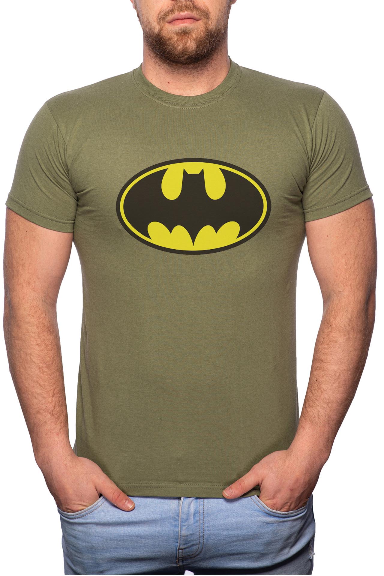 Tricou barbati, Batman, 100% Bumbac, GM19, Verde militar