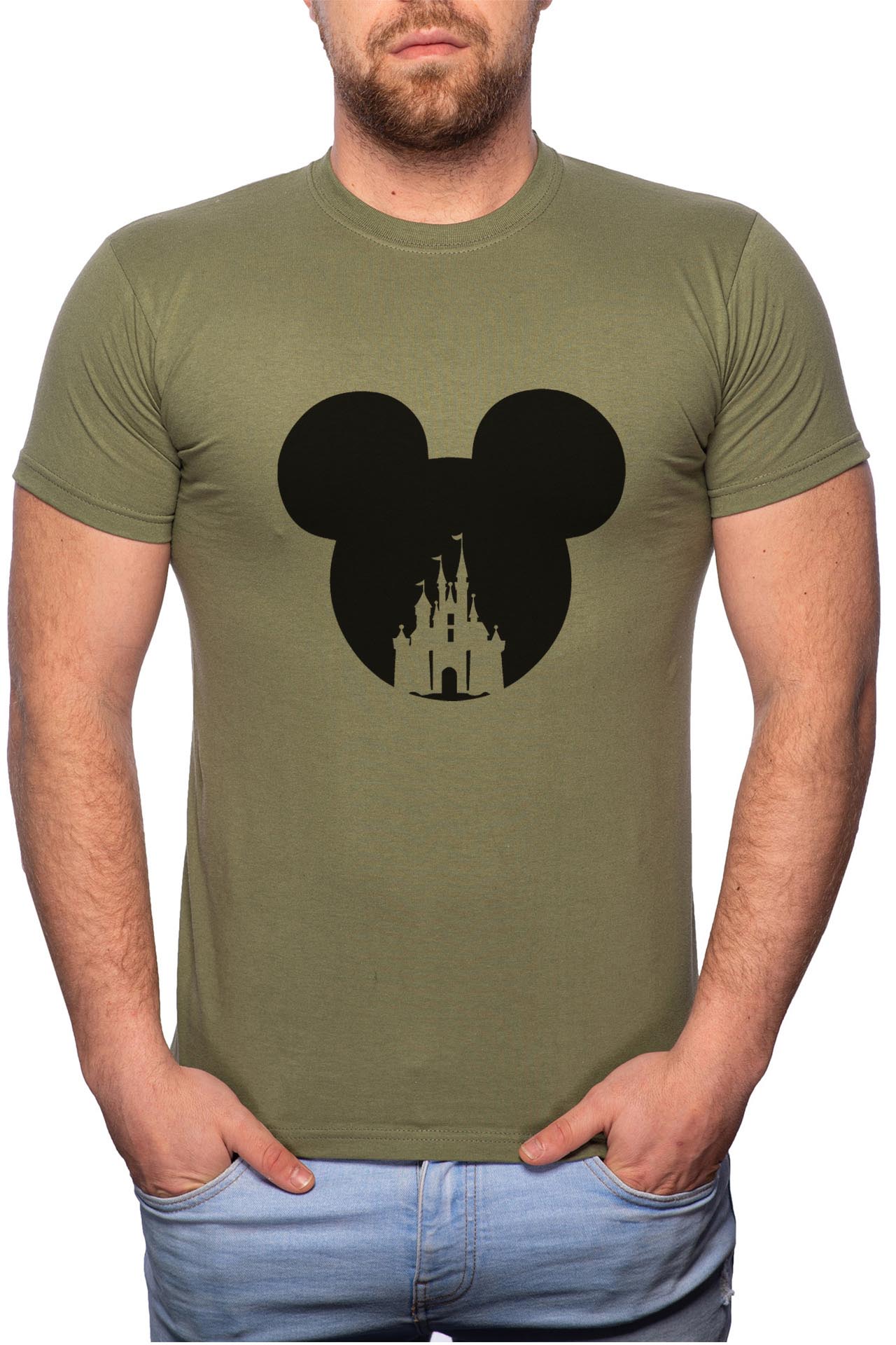 Tricou barbati, Mini Mouse, 100% Bumbac, GM21, Verde militar