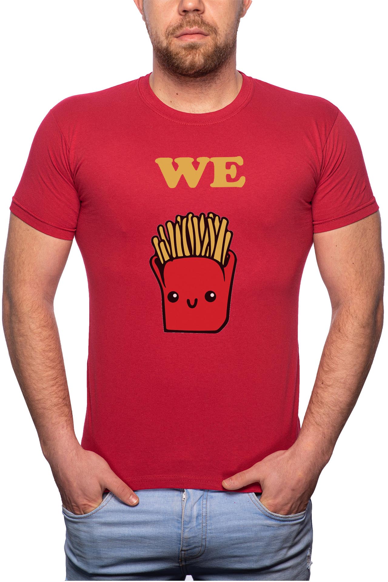 Tricou barbati, French Fries, 100% Bumbac, R25, Rosu Bordeaux